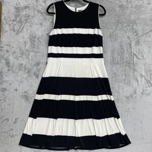 Lauren Ralph Lauren Sleeveless Black & White Striped Fit & Flare Dress Size 14